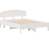 Cama matrimonial | cama para adultos | estructura de cama con cabecero madera pino blanco 135x190 cm cfw17312
