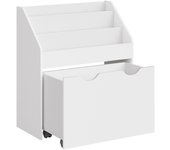 Estantería de juguetes con 3 compartimentos, librería infantil, caja de juguetes móvil, con ruedas, blanco nube