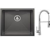 Cecipa max 1 fregadero para lavabo 50*44cm fregadero de inox negro antracita + grifo de cocina con resorte y 3 modos de salida de agua, cepillado