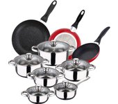 Pack de 3 sartenes san ignacio ø16cm ø20cm ø24cm + batería de cocina de 12 piezas en acero inoxidable