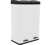 Cubo basura blanco doble de acero inoxidable con pedal 60l para reciclaje y residuos generales dos compartimentos