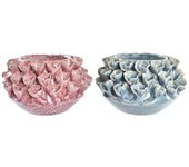Jarrón dkd home decor 22 x 22 x 13 cm flor rosa turquesa gres 20 x 20 x 13 cm mediterráneo (2 unidades)