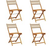 4 uds sillas de jardín | silla de exterior | sillon plegables madera maciza y ratán pe beige cfw53006