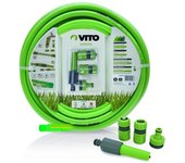 Manguera de riego 19mm vitogarden 25m kit pvc reforzado con lanza multichorro + 2 racores automáticos + nariz de grifo