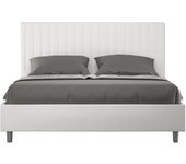 Cama tapizada 120x190 cm imitación piel cappuccino con cuadros sunda sin somier y sin box spring-color blanco-ropa de cama 180x200 cm