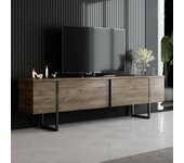 Mueble de televisión centaurus, aparador de salón, mueble bajo para tv, base de pared equipada, 180x30h50 cm, nogal y negro