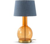 Lámpara de sobremesa cristal naranja con tulipa de algodón azul