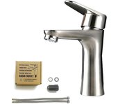 (sin manguera) grifo para lavabo de baño de acero inoxidable, grifo de agua fría y caliente de un solo orificio, cepillado