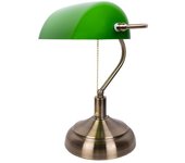 Sobremesa dorada bancario con tulipa verde de cristal