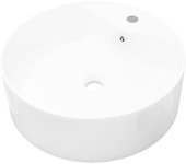 Lavabo de baño diámetro 46,5 cm con rebosadero/grifo cerámico redondo blanco 02_0002513