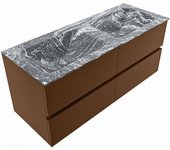 Mondiaz vica dlux 120cm mueble de baño color rust con 4 cajones. con lavabo cloud doble sin orificios color lava