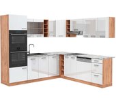 Vicco cocina esquinera r-line, blanco brillo intenso/roble dorado, 237 x 247 cm , et mármol