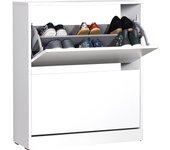 Buyqualia mueble zapatero de madera con dos cajones abatibles en color (blanco)(alto 84 / ancho 73 / fondo 26) cm