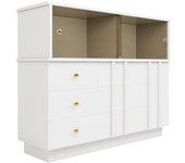 Armario de cocina, aparador con puertas de vidrio ahumado, blanco, 120 x 33 x 95 cm