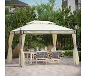 Cenador de jardín de 3 m x 4 m, pérgola de jardín con techo doble y paredes laterales, gran pabellón de jardín con estructura de metal, color crema