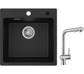 Cecipa max fregadero de cuarzo negro 45x45cm fregadero de 1 seno de cuarzo y resina fregadero de cocina + grifo con ducha mezclador extraíble
