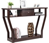 Mesa consola consola de mdf antibalancín con cajón y 3 estantes, consola con base estable y duradera, 120x30x81cm, carga máxima 50kg (marrón)