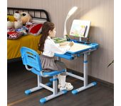 Escritorio para niños con lámpara silla mesa de dibujar lectura altura y ángulo ajustable azul csw86359