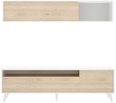 Mueble de pared arusha, composición de salón, mueble de salón multiusos, mueble tv, 180x41 h180 cm, blanco y roble