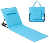 Tumbona de playa portátil con cojín y respaldo reclinable, para camping, jardín y piscina con asa, 158x55 cm, azul cielo
