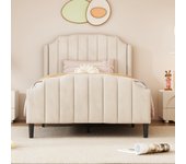 Cama individual tapizada en terciopelo 90x200cm con somier - beige