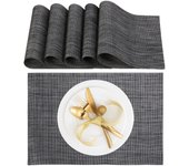 Relaxdays pack 6 manteles individuales, para mesa de comedor, salvamanteles de plástico, 45x30 cm, lavables, antracita