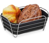 Relaxdays cesta pan con forro de tela, rectangular, cesta de desayuno para pan, canasta de pan 10 x 23,5 x 17 cm, negro