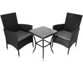 Jardí conjunto muebles jardín exterior set bistro ratán negro 2 personas dos plazas mesa con tablero vidrio asientos