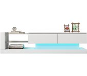 Mueble de tv blanco brillante de 1,4 m, iluminación led de 16 colores, espacio para tv de 60