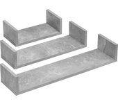 Juego de 3 elegantes estantes de pared flotantes de diseño en diferentes tamaños, capacidad de carga 6 kg, gris 03_0005797