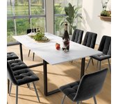 Conjunto de mesa de comedor + 8 sillas de terciopelo - 140/180 x 80 x 75 cm - patas de mdf y metal - tapa efecto mármol - blanco + gris