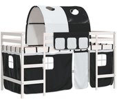 Cama alta niños | cama individual con túnel madera pino blanco negro 80x200 cm cfw52340