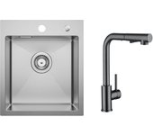 Fregadero de cocina 1 seno 40 × 45 cm fregadero de acero inoxidable cepillado + mezclador de cocina con ducha extraíble