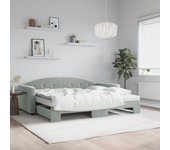 Sofá cama con nido y colchón de terciopelo gris claro 90x200cm