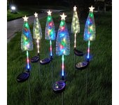 Lote de 6 led árbol de navidad solar luces de césped, árbol de navidad superior estrella camino de luz, luz del patio de césped