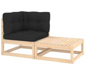 Vidaxl muebles de jardín 2 piezas con cojines madera maciza de pino