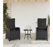 Vidaxl sillones reclinables jardín con reposapiés 2 uds ratán pe negro