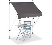 Relaxdays toldo enrollable exterior portátil regulable con manivela, poliéster-acero, gris, 150 cm de ancho