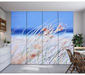 4 paneles japoneses wellmira 60x270 cm con riel de 4 vías de 240 cm, hierba silvestre en las dunas de arena blanca