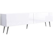 Mueble tv : blanco mate / blanco brillo, patas cromadas, 170 x 52 x 32 cm