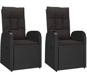 Sillones de jardín reclinables con cojines 2 uds ratán pe negro