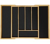 Relaxdays cubertero cajón extensible, organizador cubiertos y utensilios 5-7 compartimentos, bambú/mdf, natural/negro