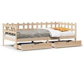 Cama para adulto | cama individual | sofá cama con cajones madera maciza de pino 90x190 cm cfw82471