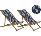 Beliani conjunto de 2 hamacas plegables anzio con telas de recambio motivo floral madera de acacia marrón claro