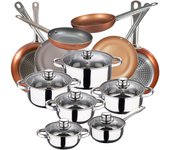 Bateria de cocina 12 piezas san ignacio cassel en acero inoxidable con juego de sartenes (18,20,22,24,26,28 cm) bergner professional chef copper plus