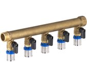 Colector macho - hembra 3/4 - 5 salidas de tubo multicapa a sertir de 3/4 ' con válvulas quick plomberie