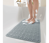 Alfombrilla de baño antideslizante con ventosa y orificios de drenaje, lavable a máquina (35,5 x 68,5 cm, gris)