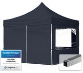 3x3 m carpa plegable, economy aluminio 32mm, 4 laterales con ventanas panorámicas, gris oscuro