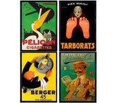 Posters vintage. set de cuatro láminas con anuncios antiguos. cartel vintage de tabaco y vermut. sin marco - a4