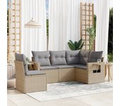 Juego de sofás jardín con cojines 5 piezas | conjunto de jardín de ocio | set de comedor de jardín ratán sintético beige cfw664237